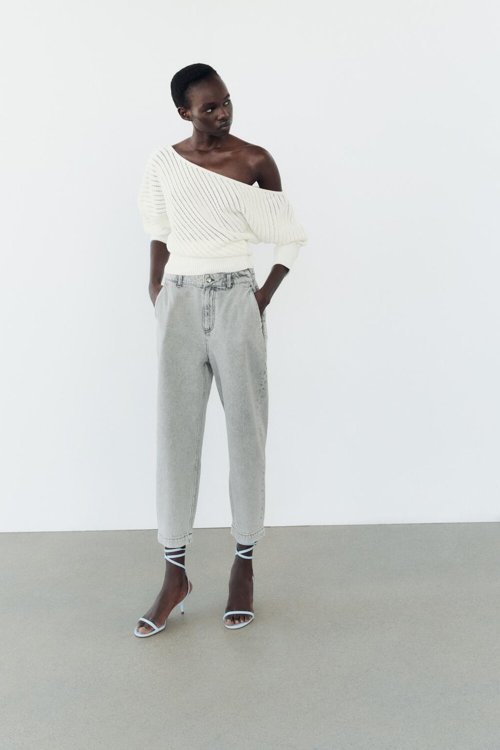 

Джинсы z1975 carrot fit с высокой талией ZARA, серый