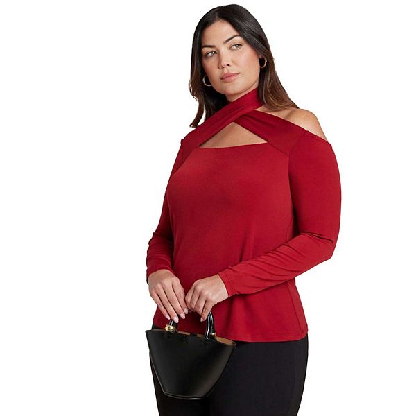 

Женский топ с перекрестным вырезом plus size Eloquii, Red Dahlia