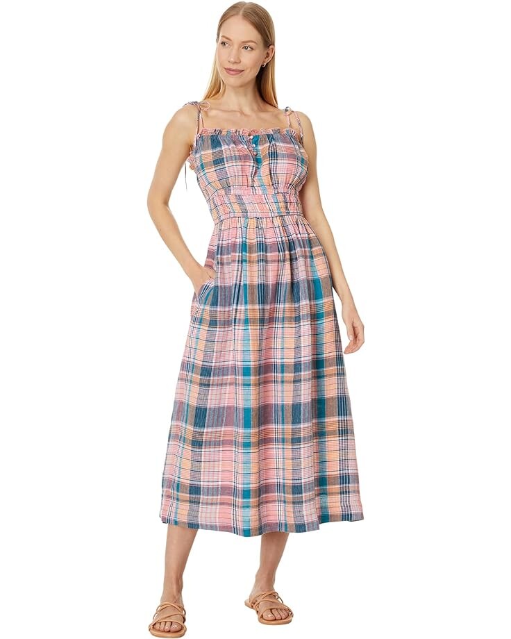 

Платье Vineyard Vines Strappy Linen Midi, цвет Punch Plaid- Mallard Blue