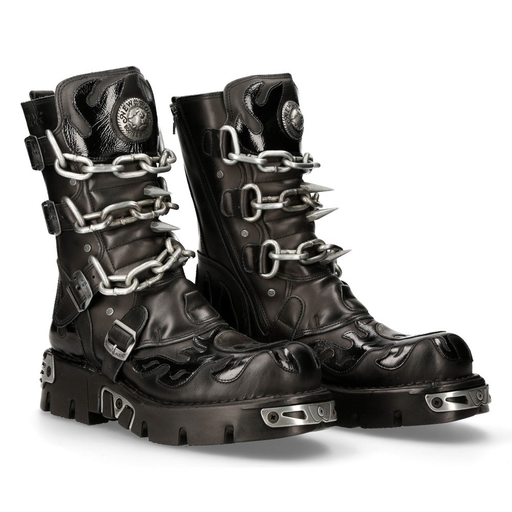 

M.727.s1 Кожаные сапоги Череп Пламени Реактора New Rock, черный