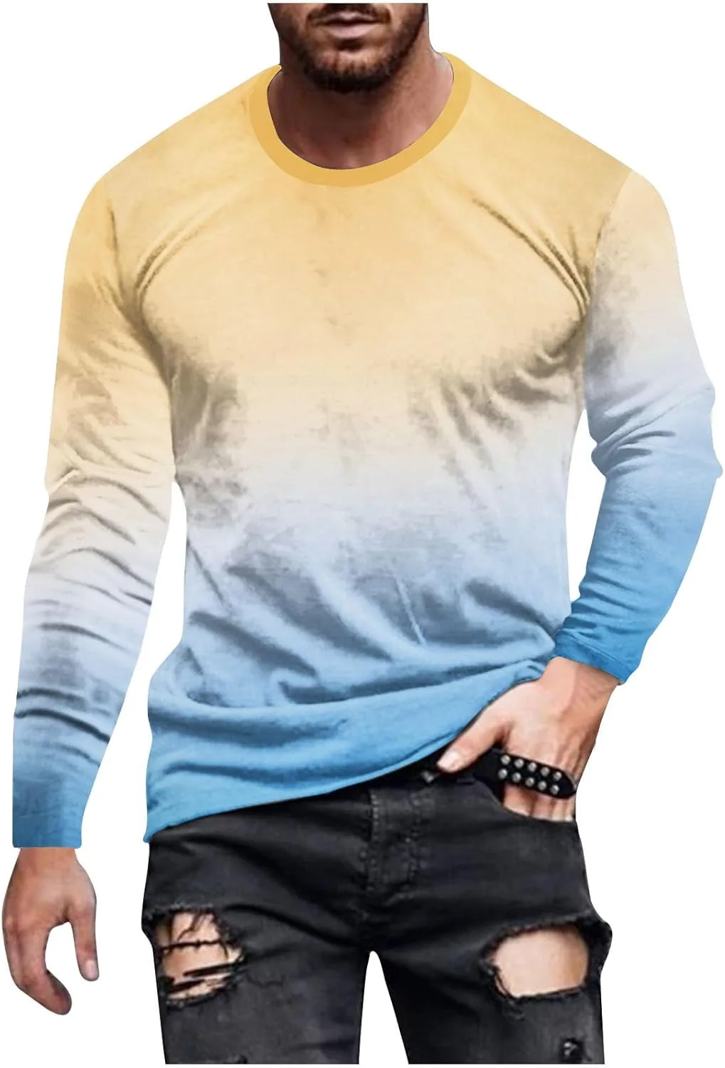 

Мужская футболка с градиентом, летняя, Regular Fit, с длинным рукавом