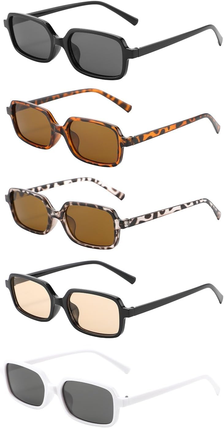 

Набор из 6 очков с леопардовым принтом — разноцветные солнцезащитные очки в геометрической оправе для женщин, модные аксессуары ENSARJOE, 5pcs Black, White and Grey Champagne Bean Flower Tea Set