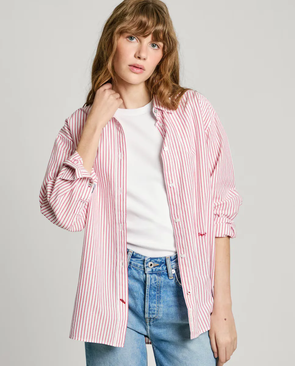 

Женская рубашка свободного кроя с полосатым принтом Pepe Jeans, красный