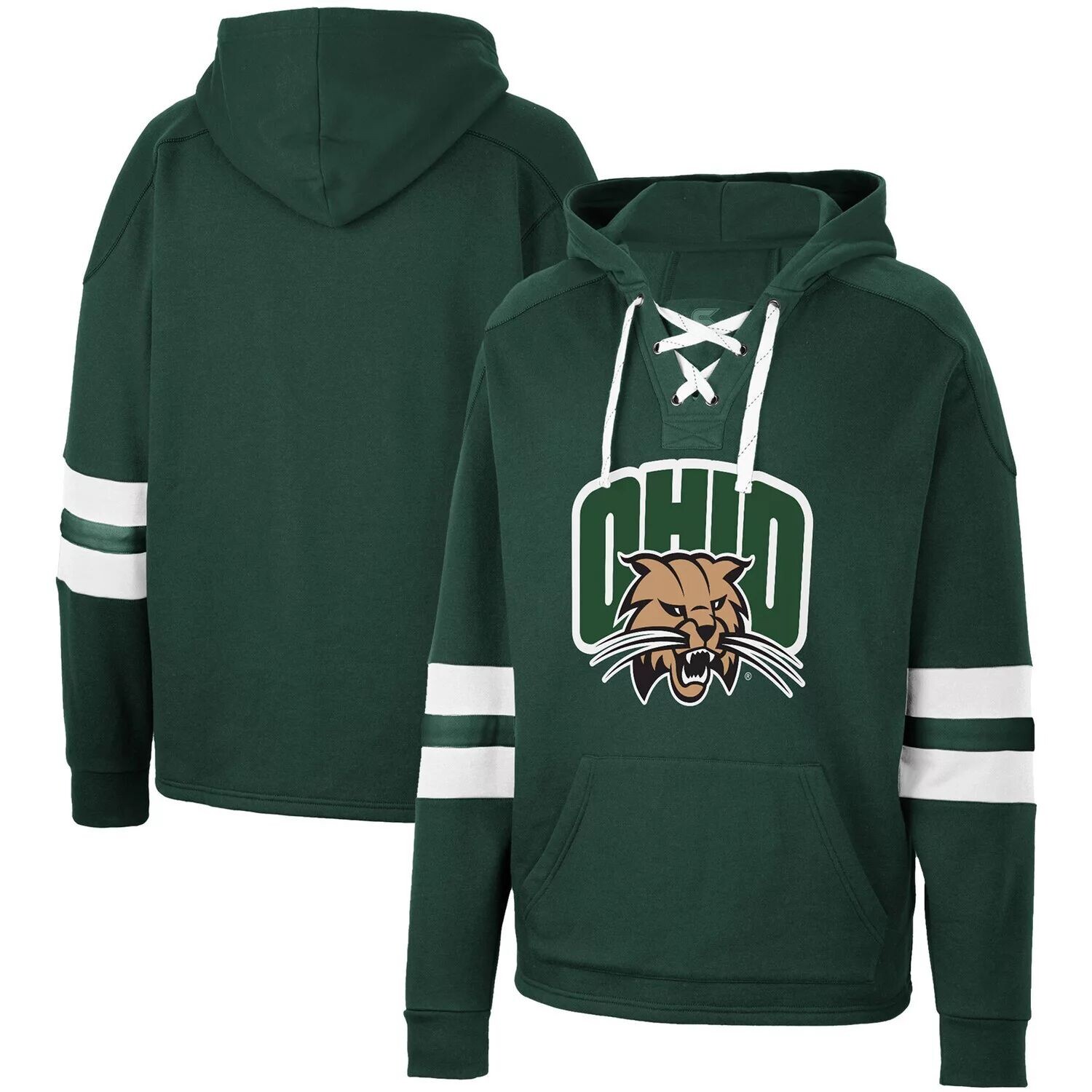 

Мужской зеленый пуловер с капюшоном Ohio Bobcats на шнуровке 4.0 Colosseum