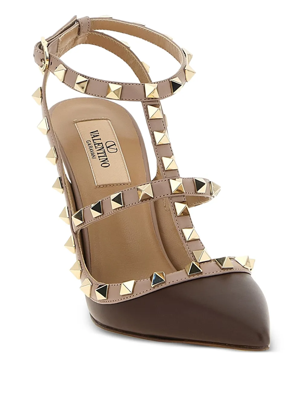 Туфли Rockstud Caged из кожи 100 мм VALENTINO GARAVANI, коричневый — фото 2