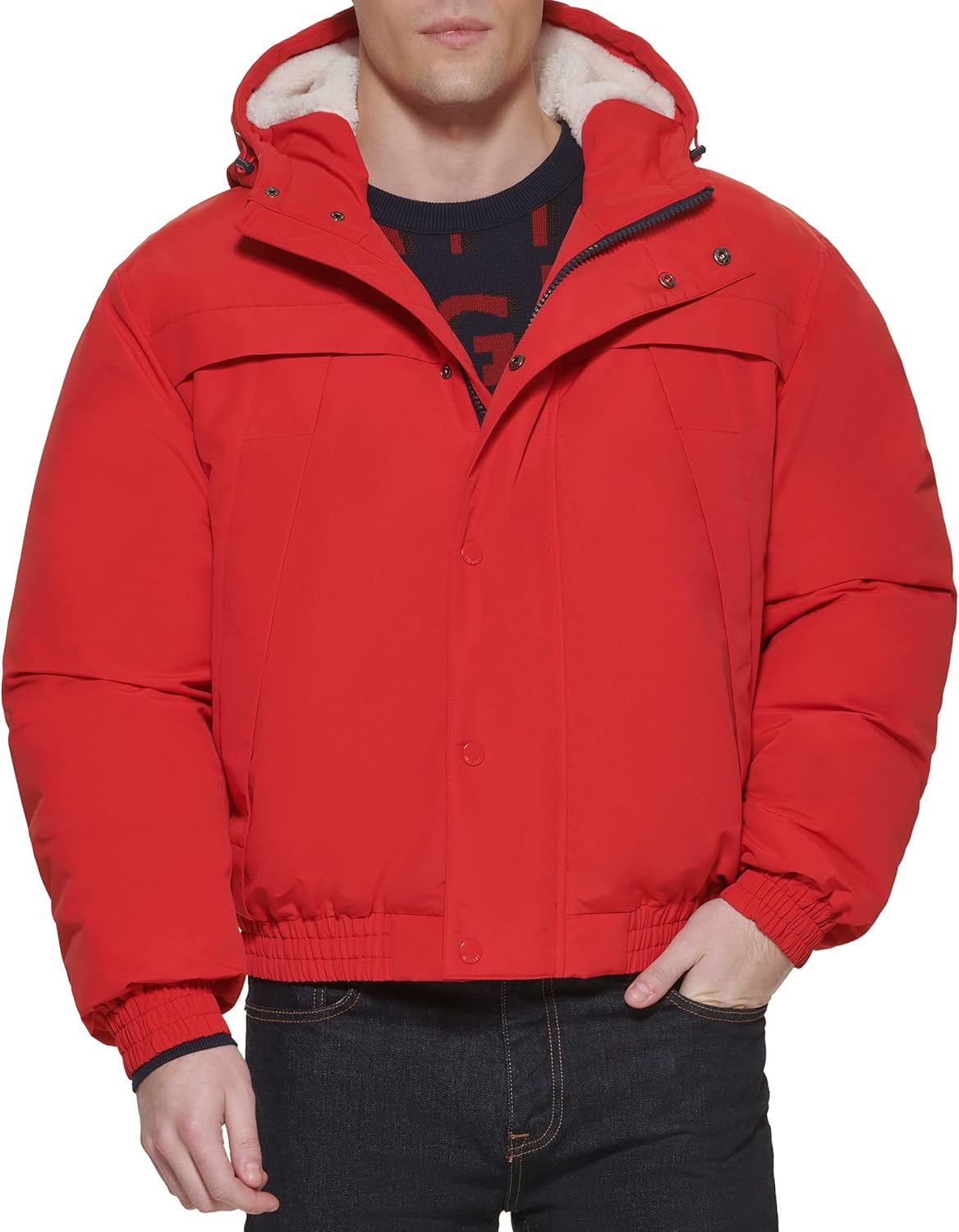 

Мужская куртка Tommy Hilfiger Men's Arctic Cloth Sherpa Lined Snorkel Jacket, размер Medium, Tomato