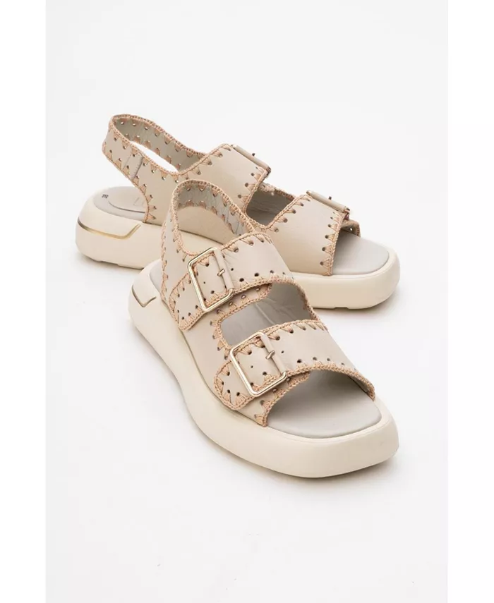 Сандалии Douro с кожаными переплетенными ремешками (женские) Forever & Always Shoes, коричневый/бежевый — фото 2