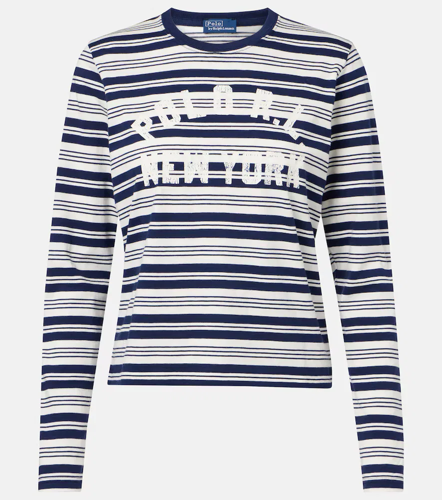 Хлопковая футболка с принтом в полоску Polo Ralph Lauren, синий