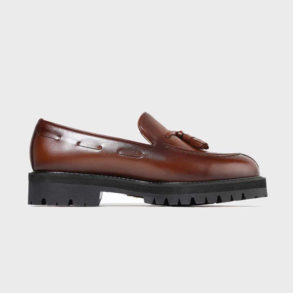 Мужские винно-коричневые лоферы с кисточками и подошвой Vibram Commando от Firenze.A — фото 3