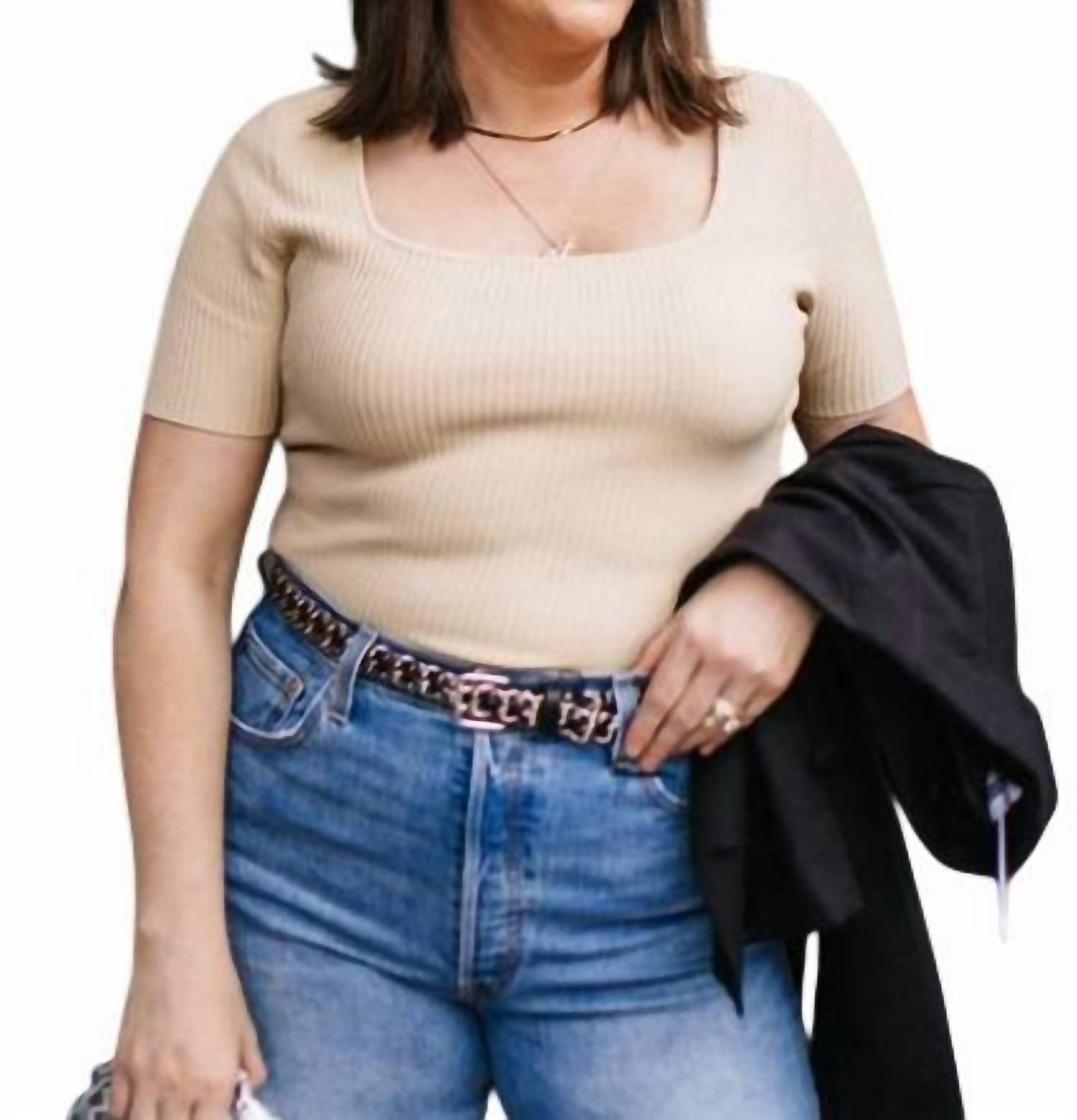 

Риббаный укороченный топ в кремовом цвете All : row