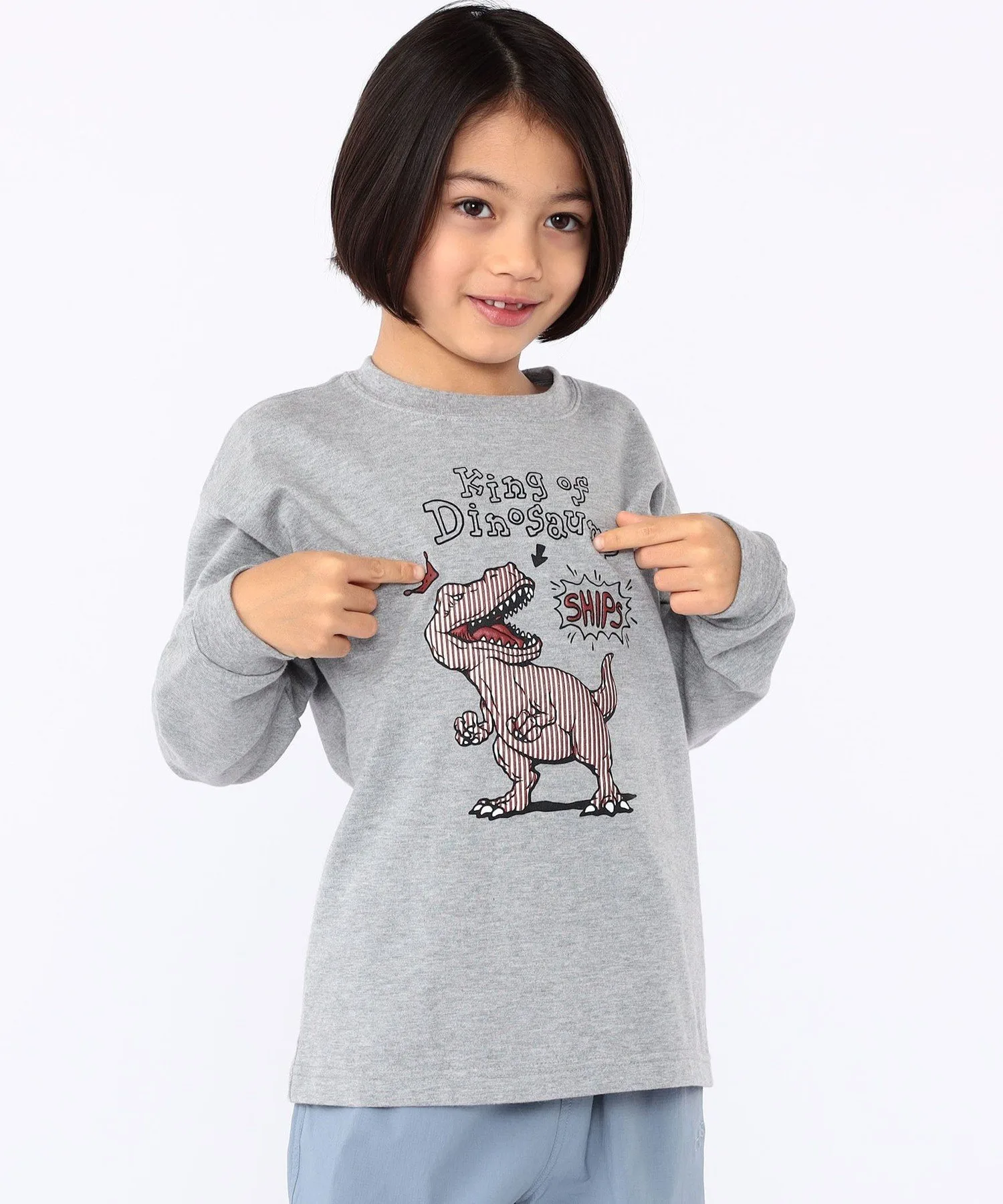 Детская футболка с длинным рукавом "Динозавры меняются" (100-130 см) SHIPS KIDS, Light gray