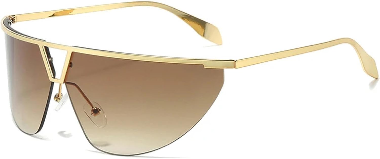 

Винтажные роскошные солнцезащитные очки без оправы для мужчин и женщин, увеличенного размера, ветрозащитные, с металлической оправой, защита от УФ-излучения UV400 VFDHN, Gold-brown