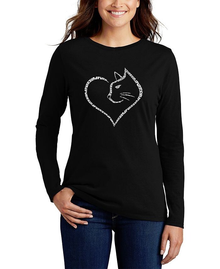 

Женская футболка с длинным рукавом Cat Heart Word Art LA Pop Art, черный