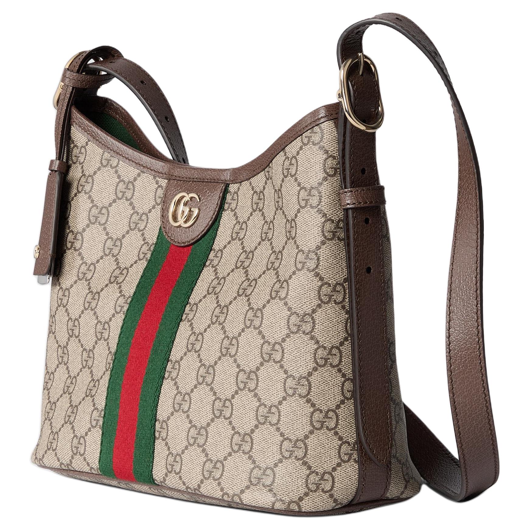 GUCCI Сумка через плечо OphidiaGG Monogram Coated Fabric Small женская бежевая и темно-коричневая — фото 3