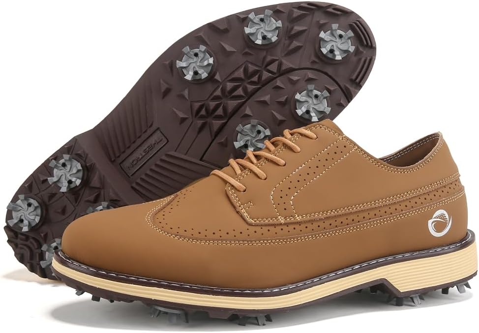 

Мужские гольф-ботинки с шипами, классическая обувь для гольфа, мужские кроссовки для ходьбы, размер 7-14 Zakey, коричневый