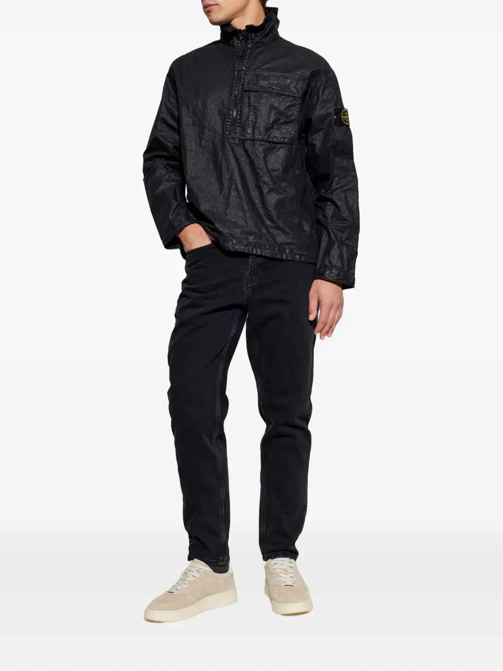 Куртка с карманом и полузастежкой на молнии Stone Island, черный — фото 2