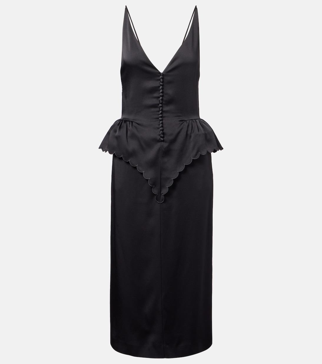

Платье миди из атласа с открытой спиной и баской Stella McCartney, черный