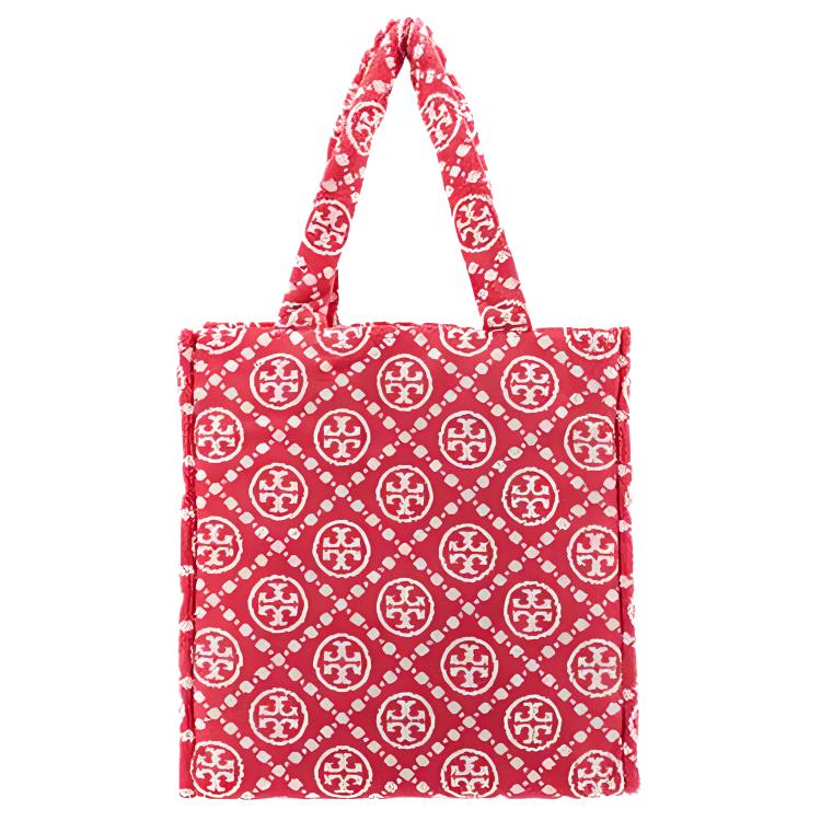 

TORY BURCH Сумка-шоппер, сумка-шоппер, сумка через плечо, женская, красная, с монограммой T, хлопок, жаккард