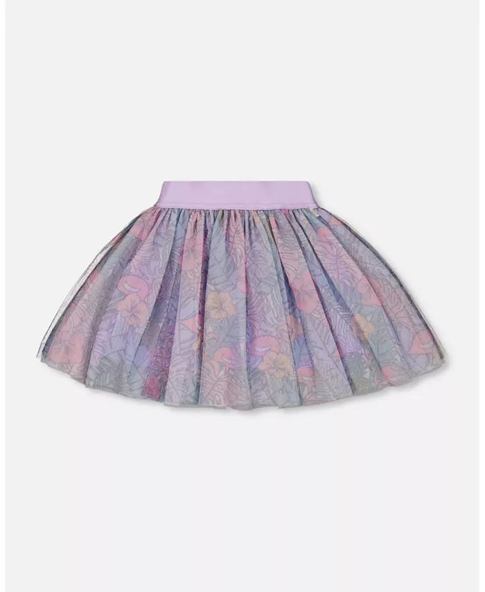 

Юбка с принтом для девочек Lilac Tropical And Pink Flamingos из сетчатой ткани Deux par Deux, фиолетовый