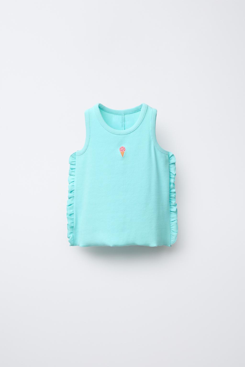 

Вышитый топ-жилет в рубчик с оборками ZARA, цвет Mid-turquoise