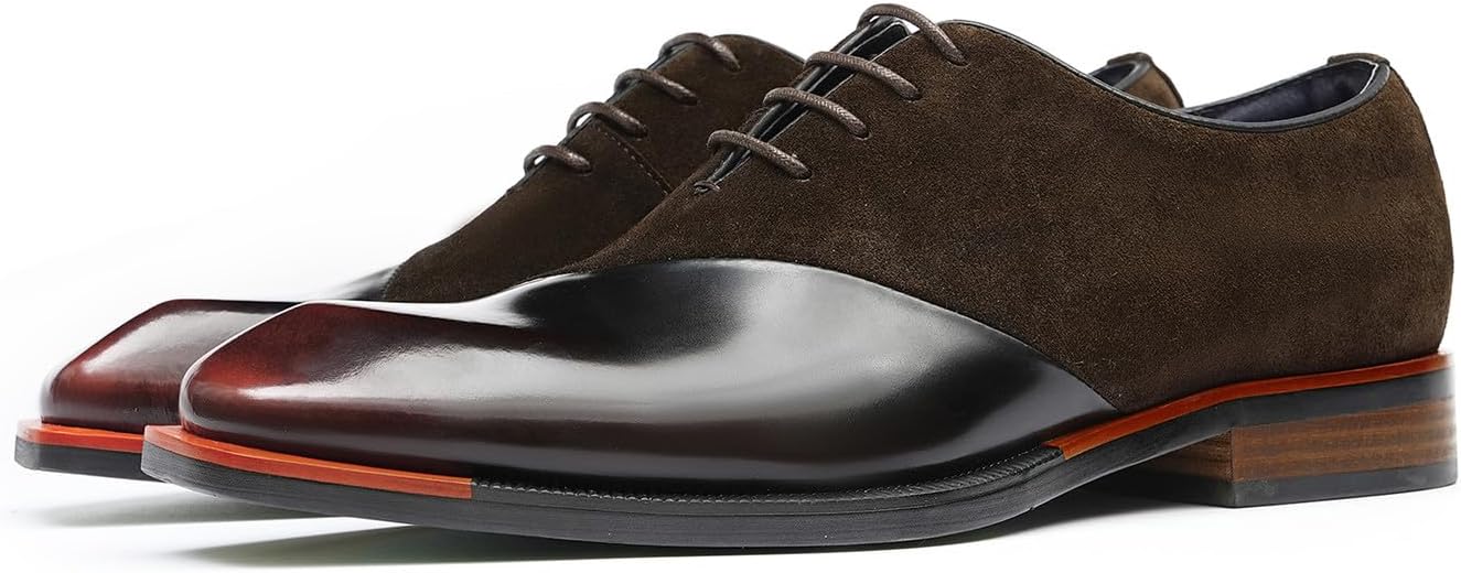 

Мужские туфли-оксфорды Santimon из двух видов кожи и замши - официальные, деловые, повседневные и свадебные - модные, удобные с резиновой подошвой против скольжения, черный