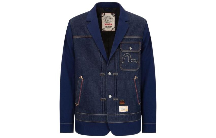 

Джинсовая куртка мужская синяя Evisu, синий