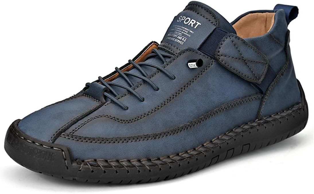 

Мужские кожаные высокие кроссовки ручной работы, удобные ботинки до щиколотки Swzec, синий