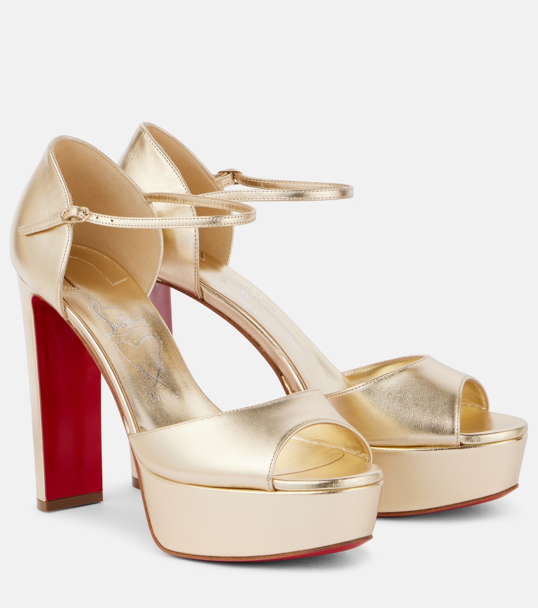 Сандалу 130 кожаные туфли-лодочки с открытым мысом Christian Louboutin, Platine/Lin Platine