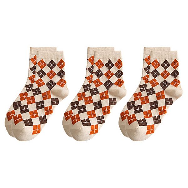 

Женские хлопковые носки-гольфы, 3 пары, в клетку и с цветочным узором Anna-Kaci, Red