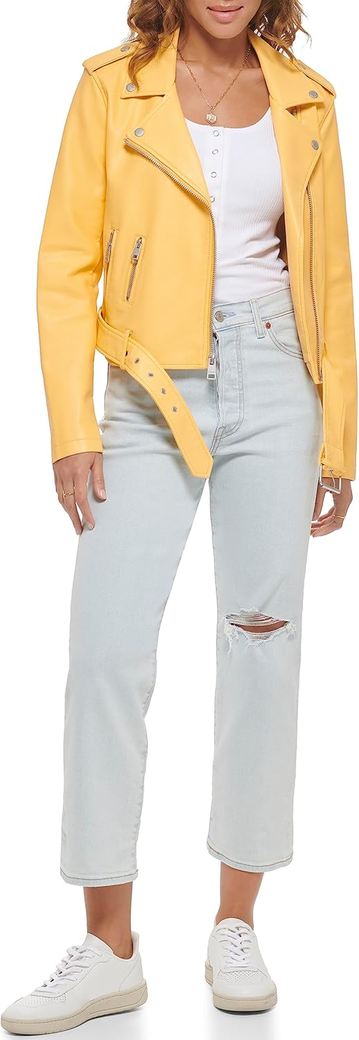 Levi's Женская куртка-косуха из искусственной кожи с поясом, Amber/Cream — фото 2