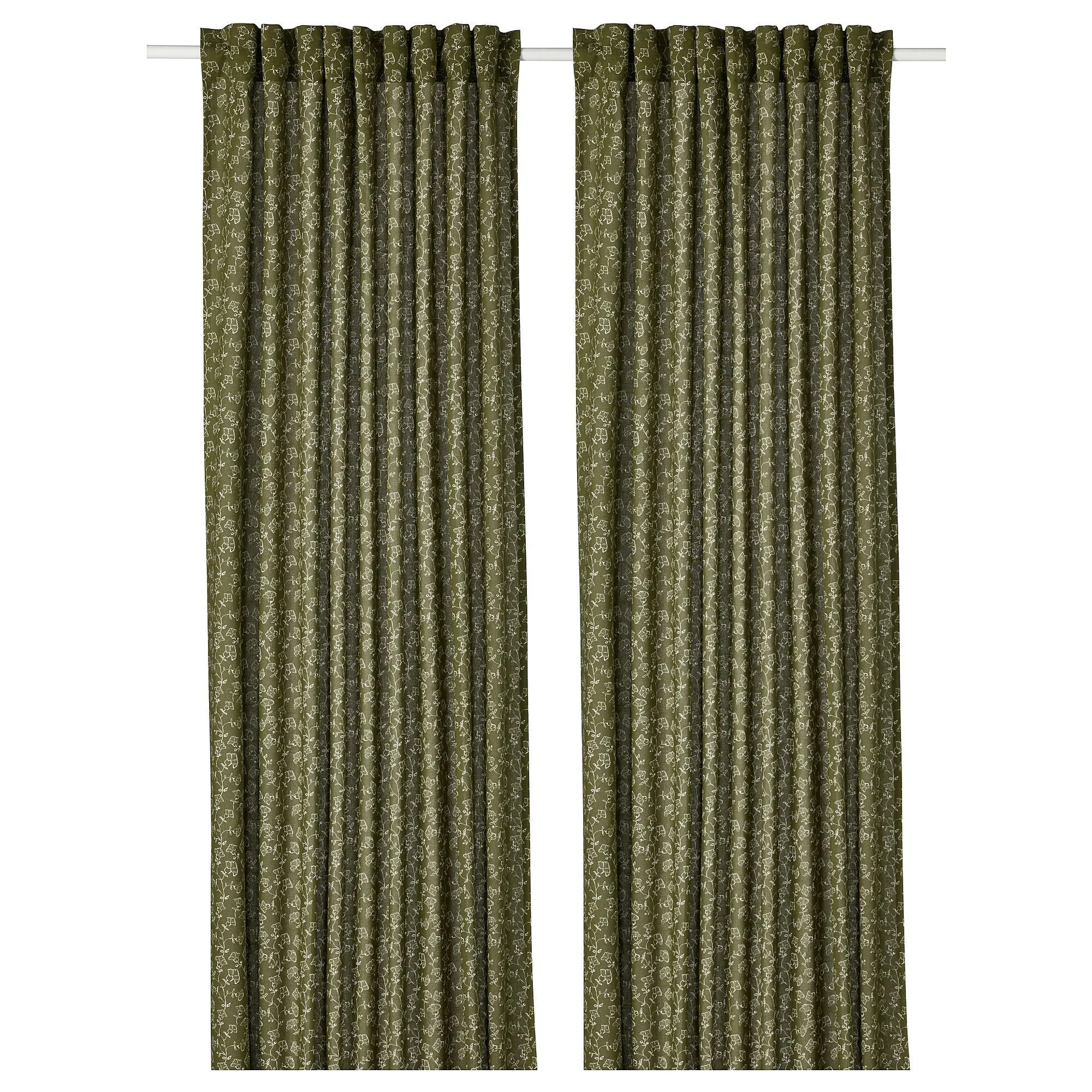 

Шторы, 1 пара, зеленый/белый, 145х300 см, 2 шт. TRYSTÄVMAL IKEA