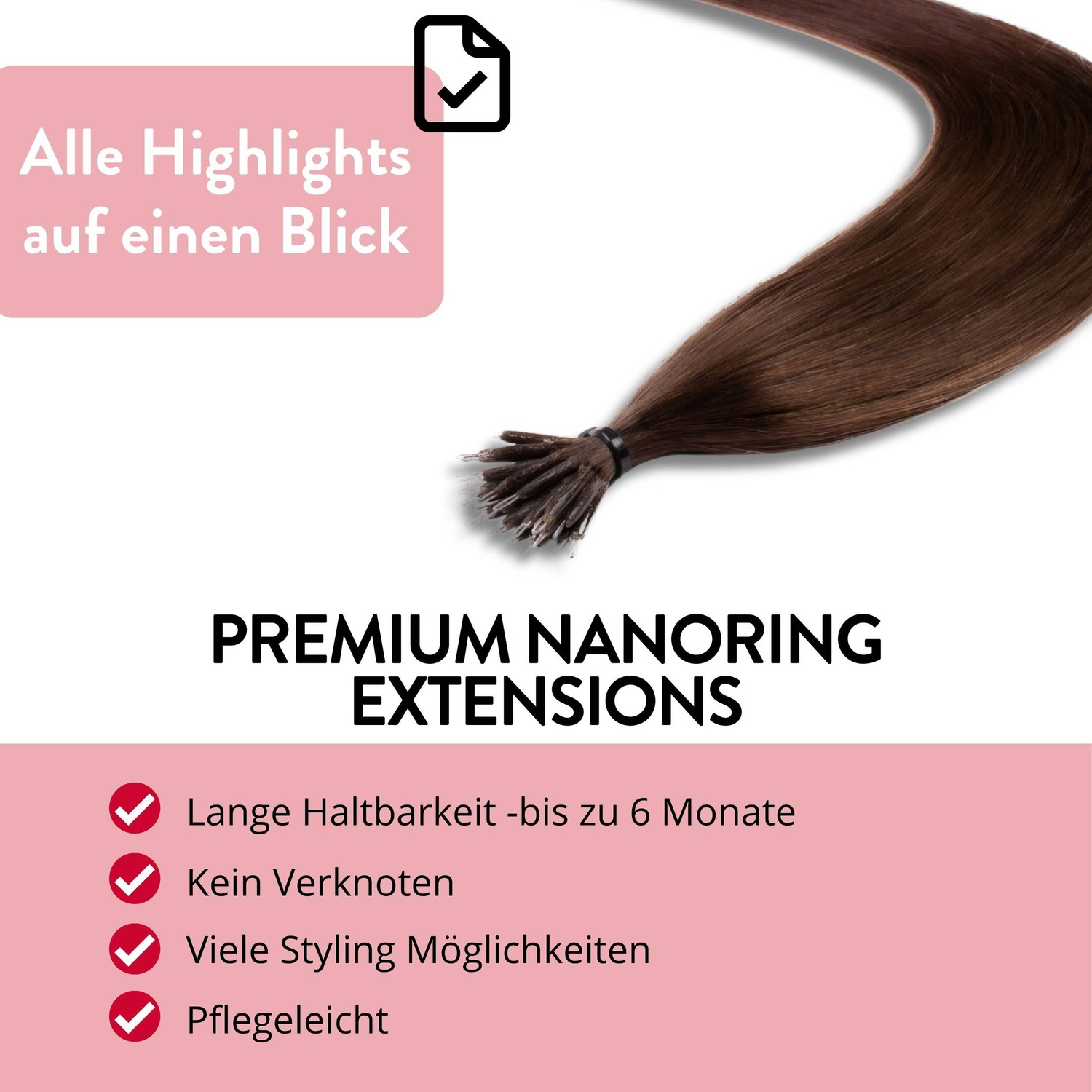 Накладные волосы nanoring extensions premium echthaar #4/77 mittelbraun braun-intensiv 0,8g Hair2Heart, 50cm, количество 25 шт. — фото 3