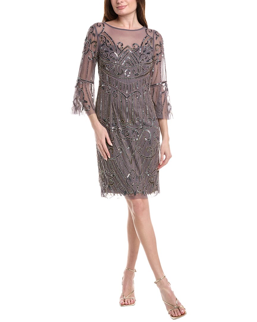 

Adrianna Papell Бахромчатое платье из тюля с бисером, серый