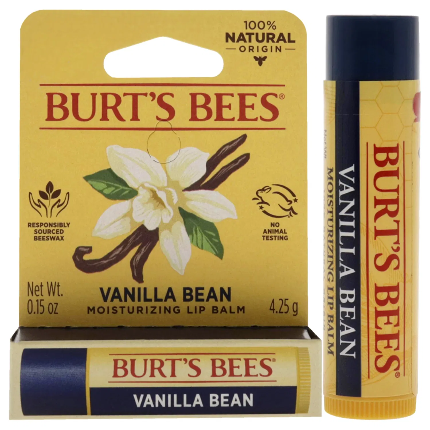 Увлажняющий бальзам для губ с ароматом ванили от Burts Bees в блистерной упаковке, подходит как для мужчин, так и для женщин - 0,15 унции (34 г), Clear/Transparent