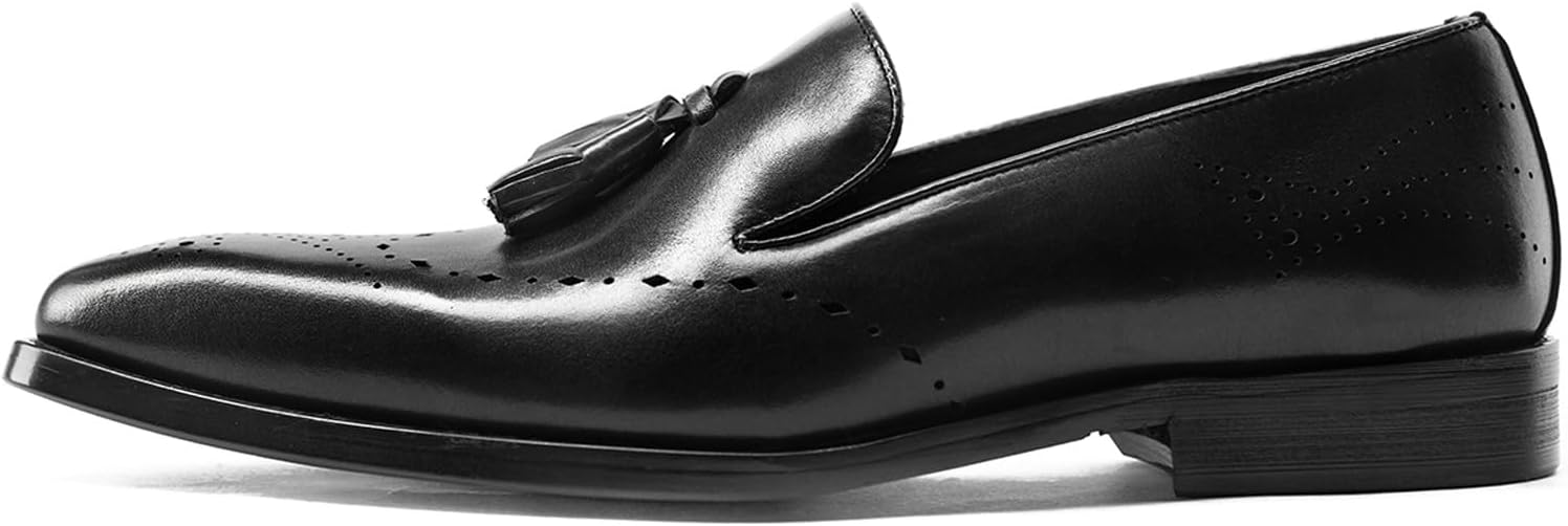 

Мужские лоферы с кисточками WinDhana - кожаные слипоны с квадратным носком для работы и повседневной носки 206-Y09, черный