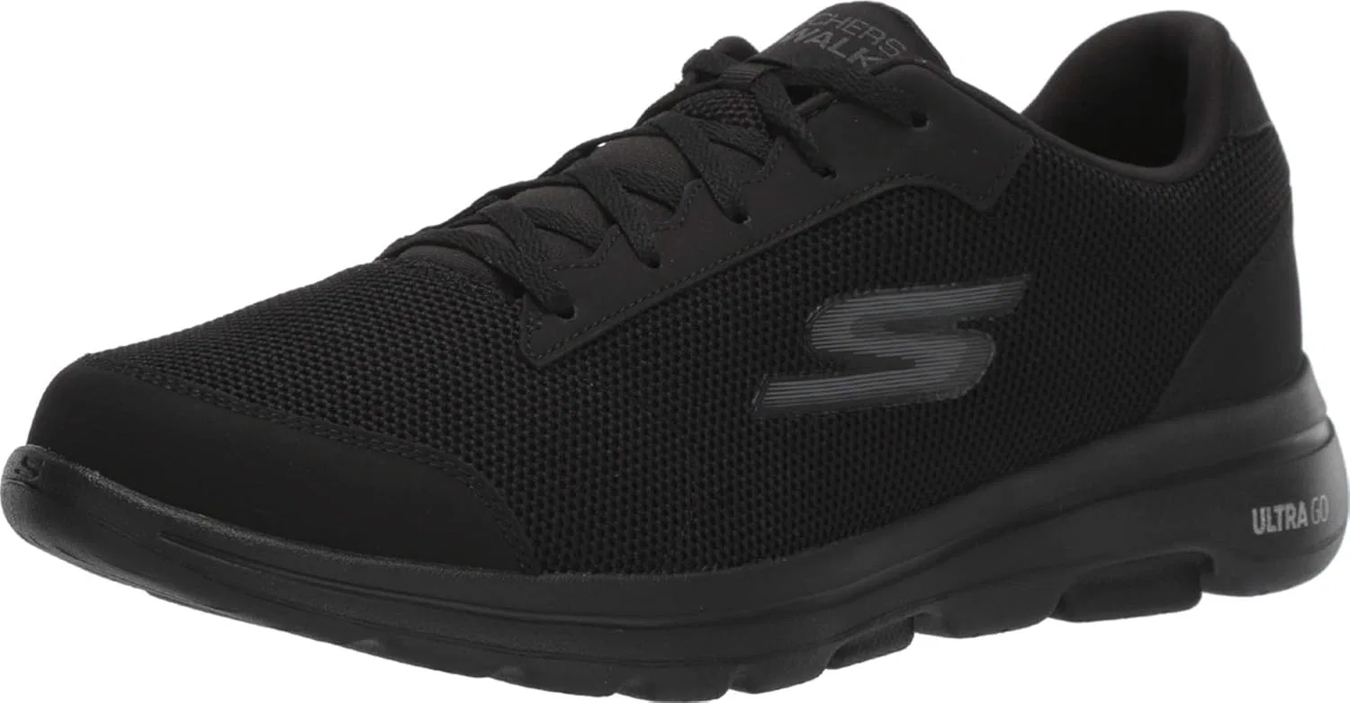 Мужские кроссовки Skechers Gowalk 5 Qualify Athletic Mesh Lace Up Performance Walking Shoe Trainers, Black Textile Synthetic Trim