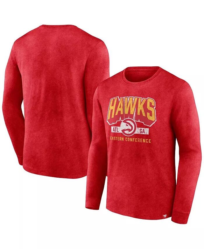 

Футболка мужская Heather Red Distressed Atlanta Hawks Front Court Press Snow Wash с длинным рукавом Fanatics