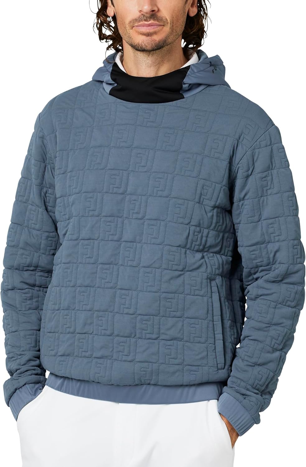 

Футболка для гольфа FootJoy с жаккардовым логотипом FJ и капюшоном, морской синий