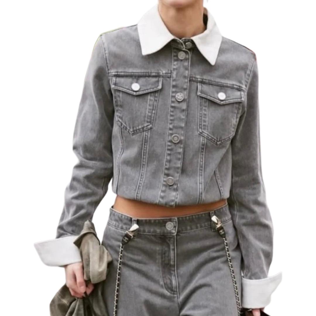 CHANEL Джинсовая куртка женская серая белая, Gray White — фото 3