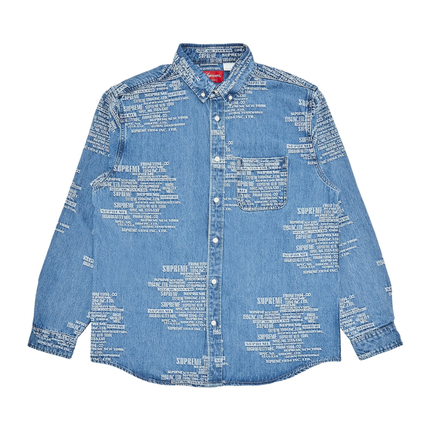 

Жаккардовая джинсовая рубашка Supreme торговой марки Washed Blue