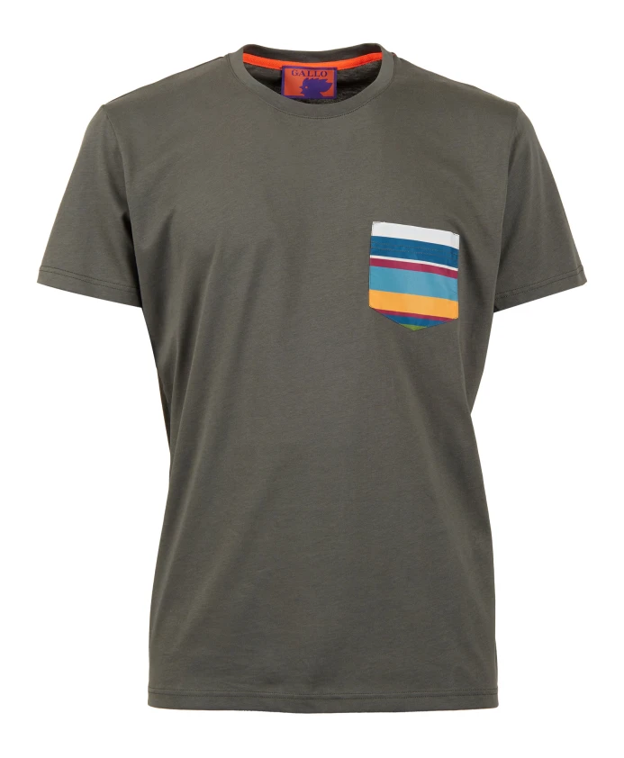 

Мужская однотонная зеленая хлопковая футболка с разноцветным нагрудным карманом. Gallo, зеленый