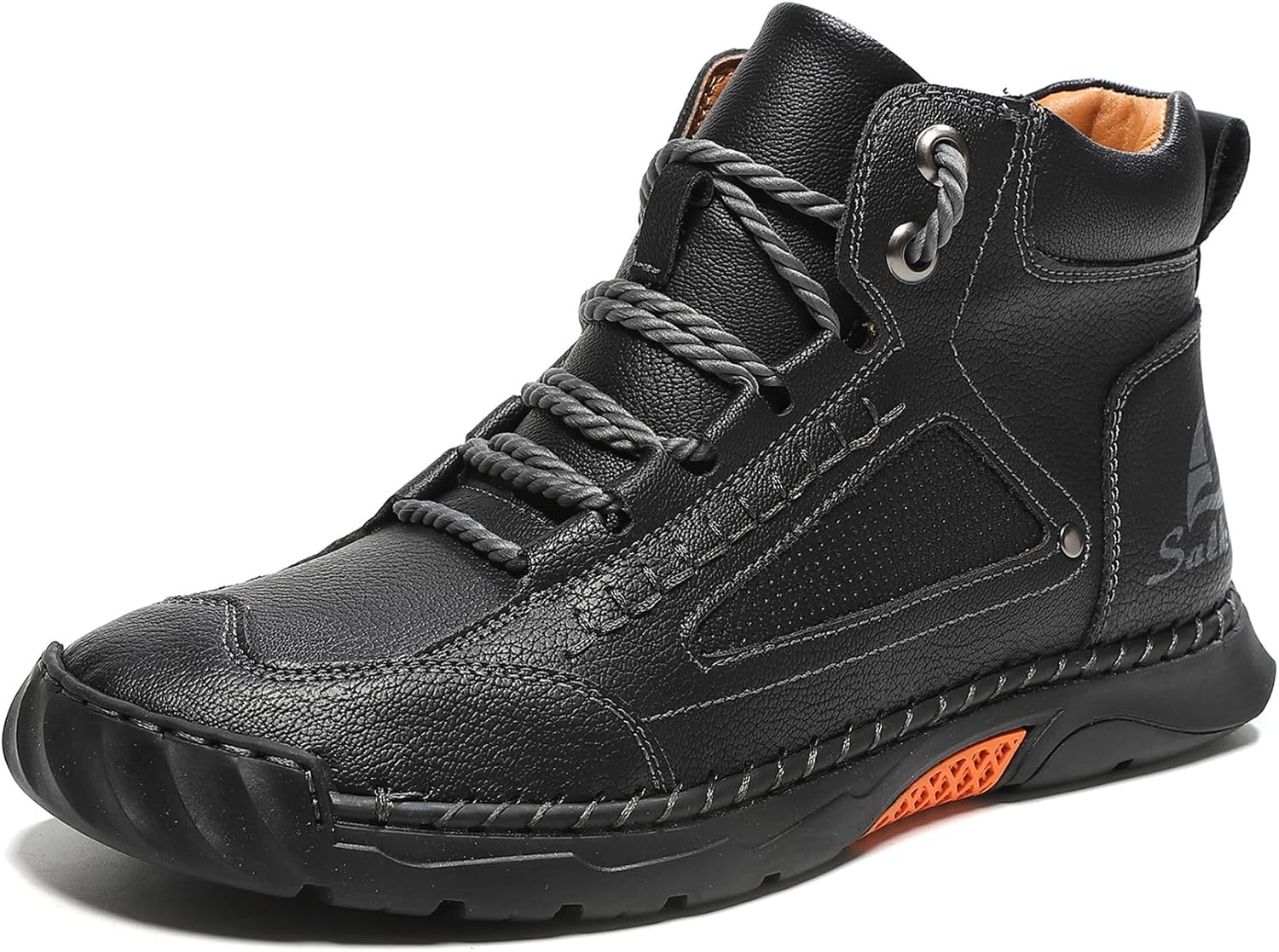 

Мужские ортопедические удобные ботинки ручной работы, повседневные средние кеды для ходьбы и вождения, водонепроницаемые, с поддержкой свода, просторным носком, кожаные туфли Nxnbhsl, черный