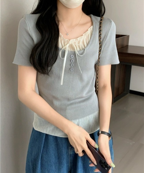 

Gossip！ロサンゼルス Футболка женская с рюшами и кокеткой в стиле Y2K, Gossip Los Angeles, серый