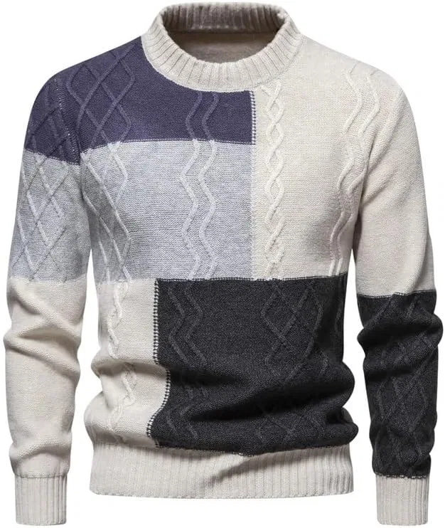 Мужской свитер с круглым вырезом Slim Fit вязаный пуловер Color Block базовый слой модный с длинным рукавом Generic, серый