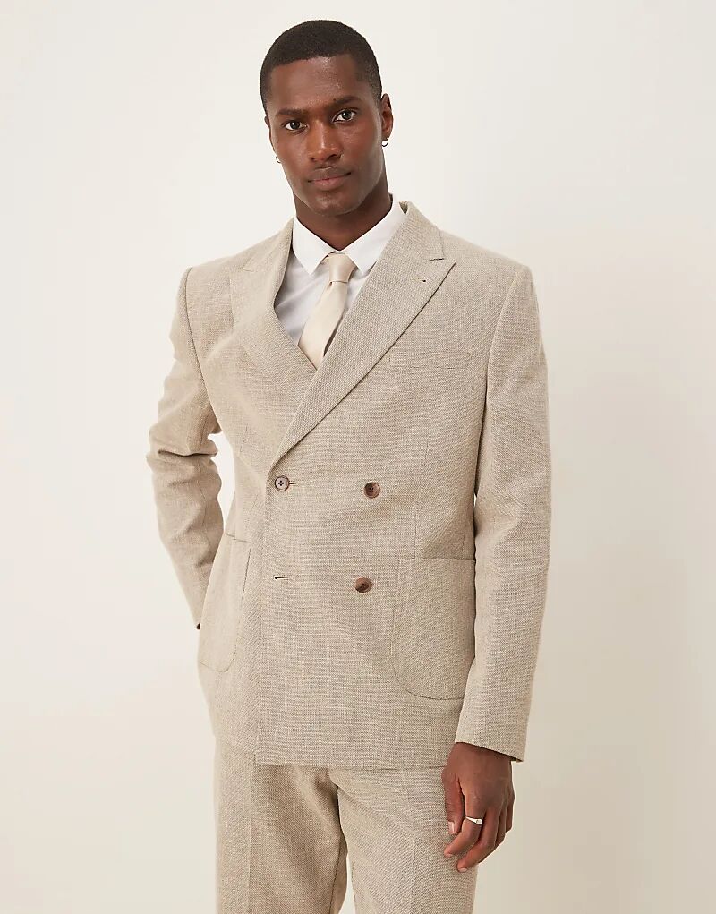 

Двубортный пиджак ASOS DESIGN из смеси хлопка и льна бежевого цвета