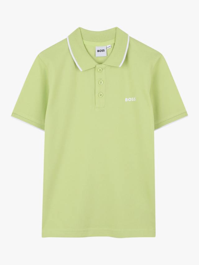 

Детская хлопковая поло BOSS с контрастной отделкой HUGO BOSS, Lime