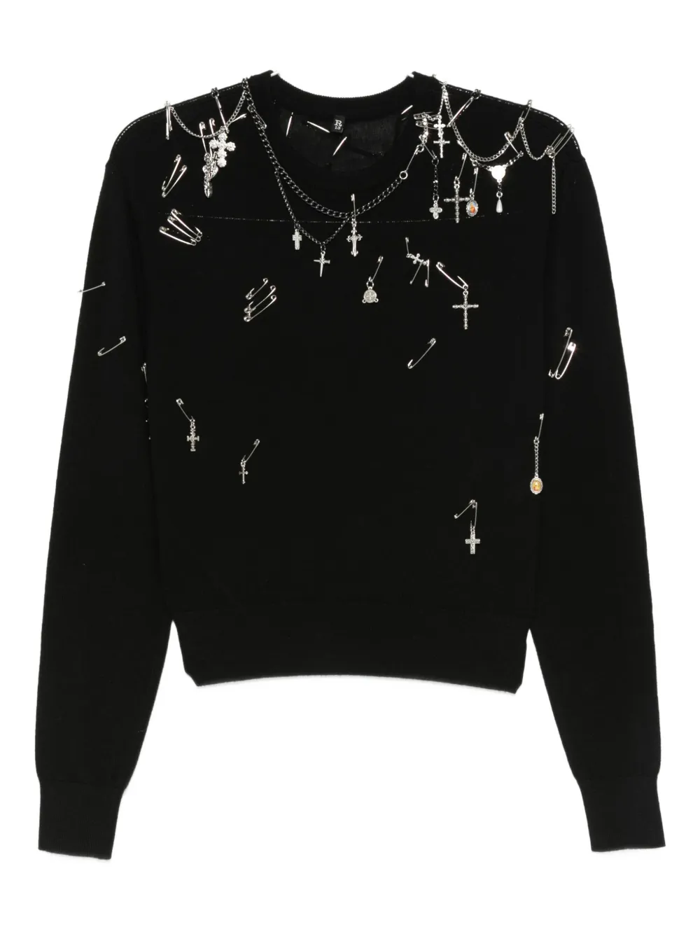 

Свитшот с круглым вырезом, украшенный английскими булавками R13, черный