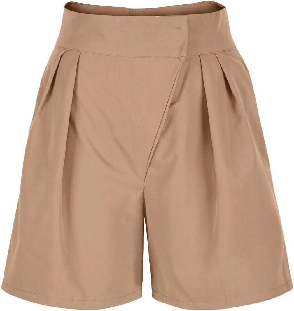 Бизнес шорты для женщин летние нарядные шорты Casual High Waisted Pleated Wide Leg с карманами — фото 4