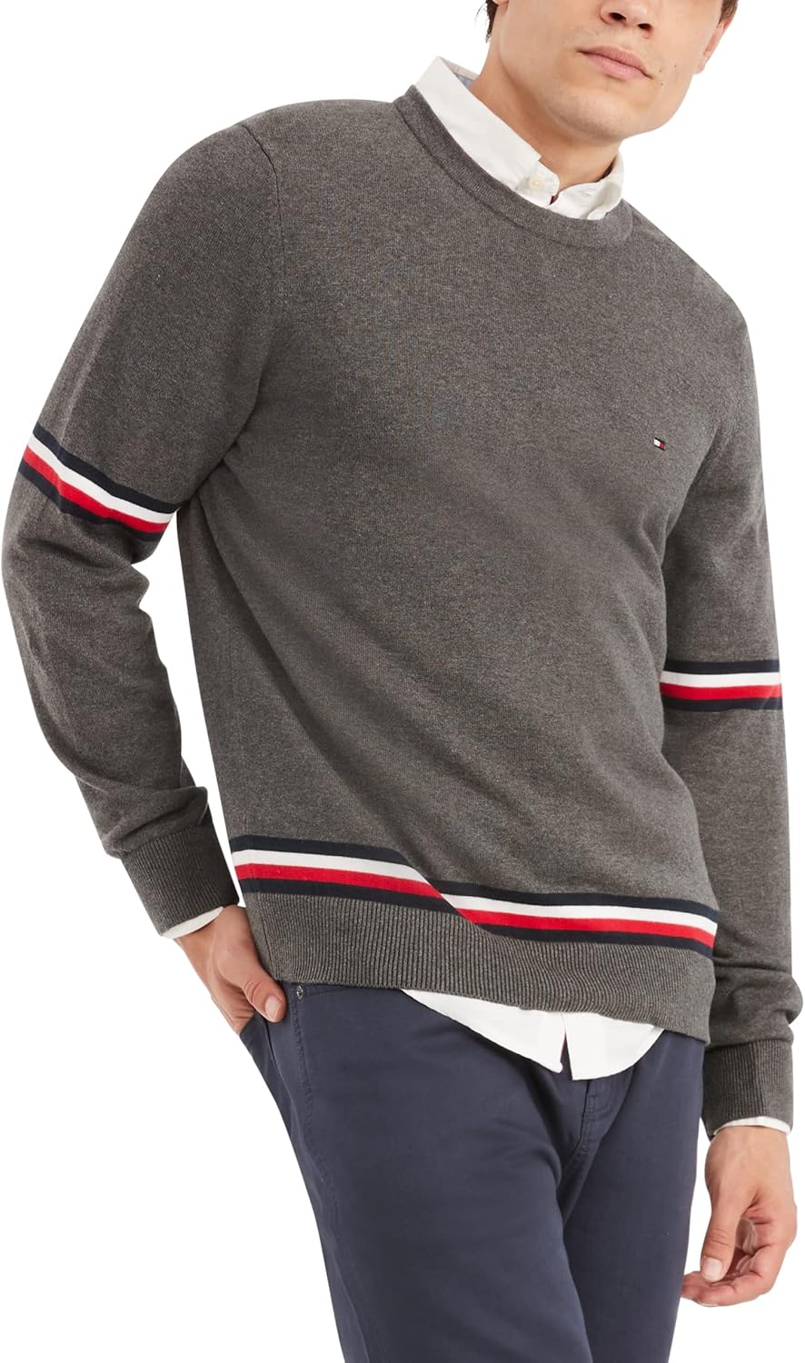 

Мужской свитер Tommy Hilfiger Essential Signature Stripe с круглым вырезом, Charcoal Grey Heather
