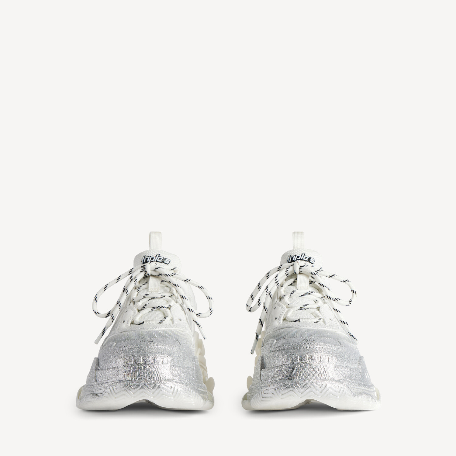 Женские кроссовки triple s с блестящим напылением в белом/серебристом цвете BALENCIAGA, серебристый/белый — фото 3